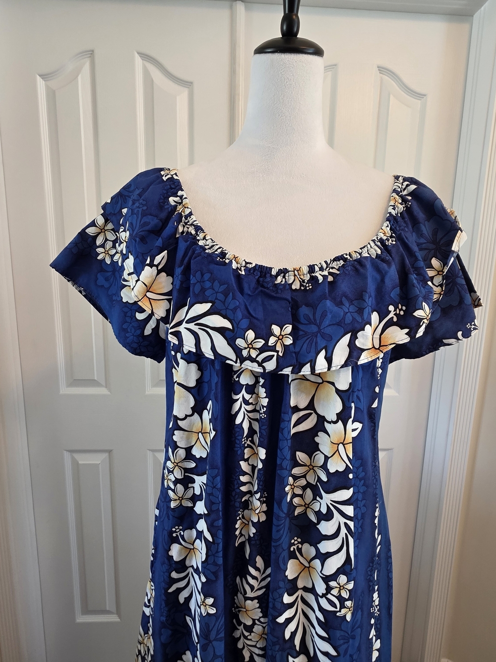 Vintage Jade Fashions Made In Hawaii Blue Floral Cotton Maxi Dress Size S - Picture 9 of 12